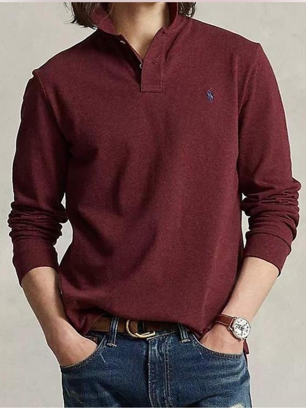 Ralph Lauren Men's Burgundy Long-Sleeve Polo